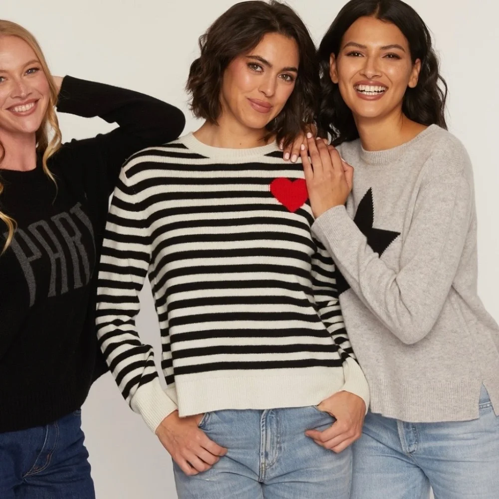 The Cashmere Project Striped Heart Sweater